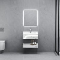 مغسلة بورسلان أبيض مع مراية لد مقاس 60 سم حديثة