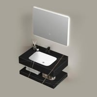 مغسلة بورسلان اسود مزخرف مع مراية لد مقاس 60 سم