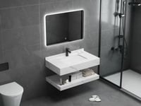 مغسلة بورسلين أبيض مع مراية لد مقاس 100سم