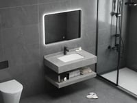 مغسلة بورسلين رمادي مع مراية ليد 100 سم