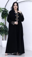 عباية كريب اندونيسي اسود تطريز ملون