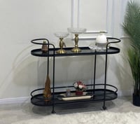 عربة تقديم 2 دور زجاج أسود