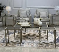 طقم طاولات سطح زجاج لون شمباني