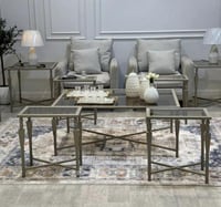 طقم طاولات سطح زجاج لون شمباني