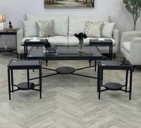 طقم طاولات ضيافة دورين سطح زجاج أسود