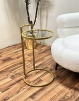 طاوله خدمه ذهبي زجاج شفاف قطعه وحدة