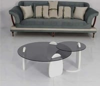 طاوله قطر 90 قواعد خشب ابيض قزاز اسود شفاف + طاوله...