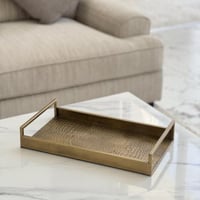 صينية تقديم معدن بلون ذهبي مطفي