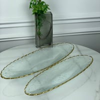 صحن تقديم زجاجي باطراف ذهبية