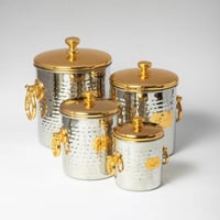 طقم علب بهارات 4 حبة فضي غطاء ذهبي
