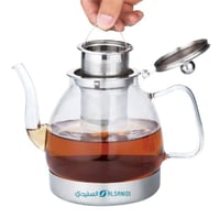 ابريق شاي زجاج 1 لتر- مقاوم للحرارة مع صفاية وقاعد...