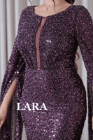 فستان سهره مخصر باكمام كيب لون ارجواني