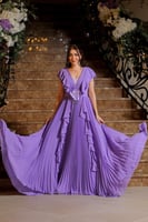 فستان أنيق على شكل V بدون أكمام مع حواف مكسره حواف...