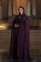 فستان سهرة بلون بنفسجي ملكي داكن، مصنوع من قماش فا...