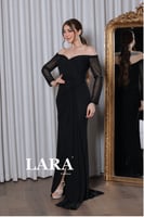 فستان سهره ناعم تل اكمام بلون اسود ملكي