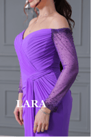 فستان سهره ناعم تل اكمام بلون بنفسجي