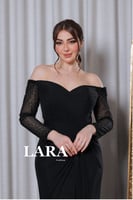 فستان سهره ناعم تل اكمام بلون اسود ملكي