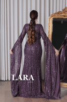 فستان سهره مخصر باكمام كيب لون ارجواني