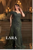 فستان بكتف واحد وتفاصيل لامعة بلون زيتي أنيق"