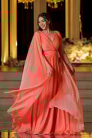 فستان سهرة مطرز بالكريستال من الخصر لون اورنجي