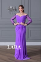 فستان سهره ناعم تل اكمام بلون بنفسجي