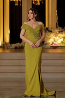 فستان تفاحي ناعم تطريز على الصدر والخصر