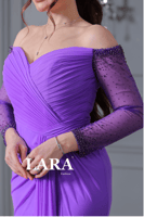 فستان سهره ناعم تل اكمام بلون بنفسجي