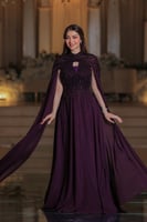 فستان سهرة بلون بنفسجي ملكي داكن، مصنوع من قماش فا...