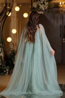 فستان سهره بتطريز كامل وأكمام كيب شفافه