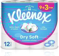 مناديل حمام كلينكس جاف وناعم، طبقتان، 12 لفة × 200...