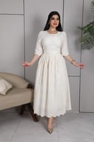 فستان ميدي انيق بقصة واسعة من تحت اللون بيج