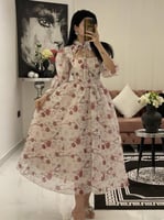 فستان بناتي ميدي مورد بقصة اكمام بوووف