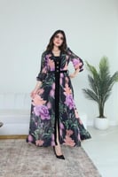 فستان طويل شيفون فخم وراقي بتوريدات ربيعية