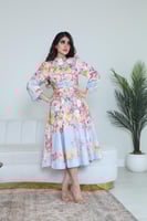 فستان ميدي للعيد فخم وأنيق مورد مزين بحزام على الخ...