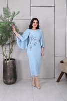 فستان ناعم ميدي بقصة فراشة اللون السماوي