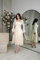 فستان ميدي انيق للمناسبات دانتيل مورد