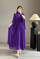 فستان طويل ناعم الصدر مطرز اللون الموف