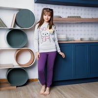 بيجامة بناتي طباعة دبدوبة وكلمة HELLO WINTER