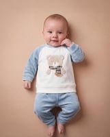 بيجامة بيبي اولادي قطيفة اكمام ريجلام مطرزة دبدوب...