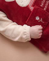 : فستان بيبي مخمل شتوي مطرز ارنوبة تتكئ علي نافذة...