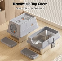 لتر بوكس لفضلات للقطط مع مجرف ستاليس ستيل مغلق - ا...