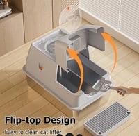 لتر بوكس لفضلات للقطط مع مجرف ستاليس ستيل مغلق - ا...