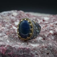 خاتم حجر عين النمر الأزرق فضة 925 رجالي