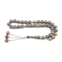 سبحة فضة مطعم عين النمر الطبيعي 33 خرزة عيار 925