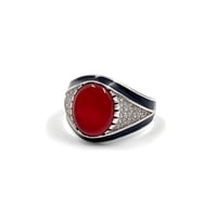 خاتم عقيق كبدي رجالي فضة 925 بتصميم كلاسيكي فخم