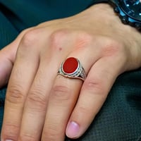 خاتم فضة 925 للرجال بحجر عقيق كبدي – طابع كلاسيكي...