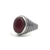 خاتم رجالي فضة خالصة بعقيق كبدي أحمر داكن