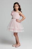 فستان سهرة بناتي وردي بكتف واحد واطلالة ملكية S012...