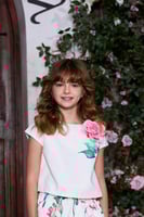 بلوزه بناتي ابيض ورده على الكتف 7042