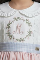 فستان بناتي أنيق باللونين الوردي والأبيض بتطريز دب...